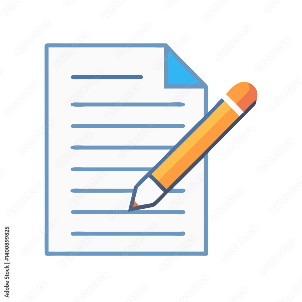 Document Signing with Pencil Illustration Icon Design Document Signing with Pencil Illustration Icon Design