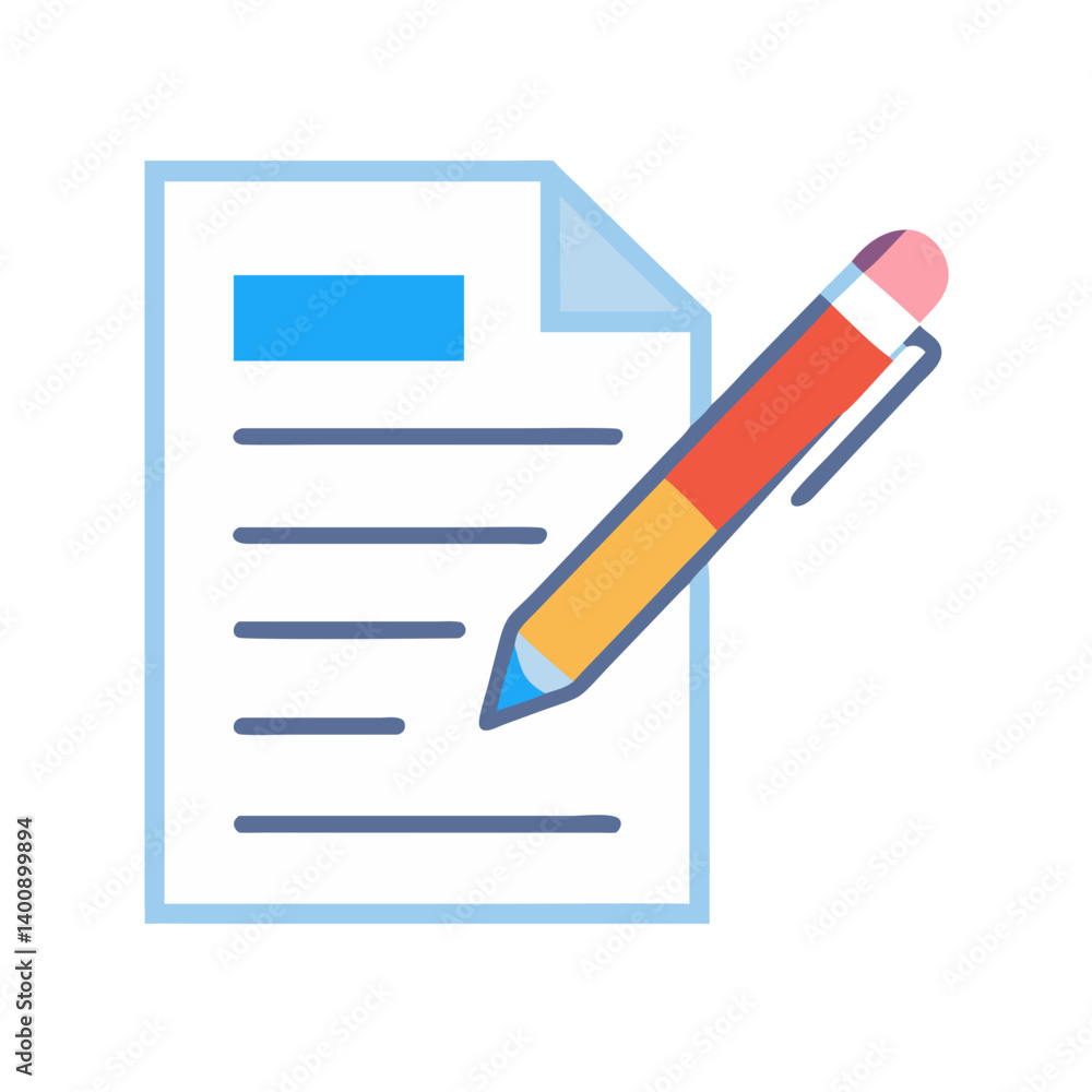 Document Signing with Pencil Illustration Icon Design Document Signing with Pencil Illustration Icon Design