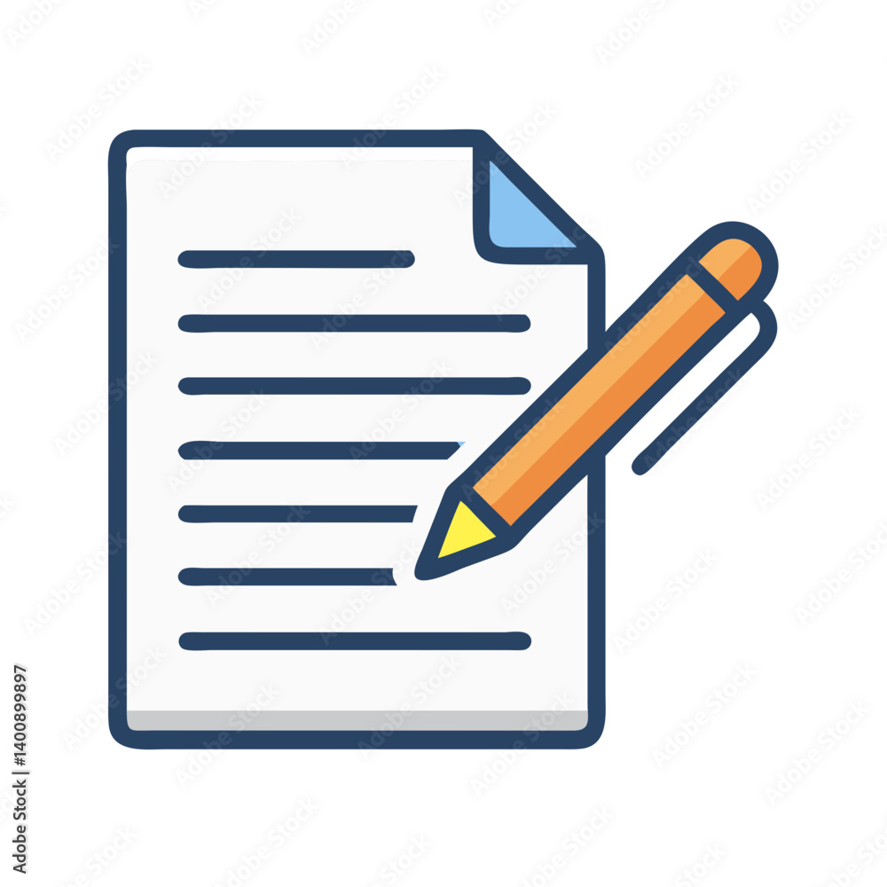 Document Signing with Pencil Illustration Icon Design Document Signing with Pencil Illustration Icon Design
