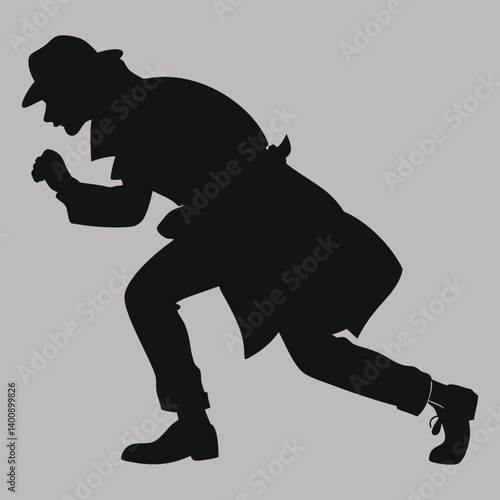 Spy sneaking in a crouched position silhouette vector design art and illustration