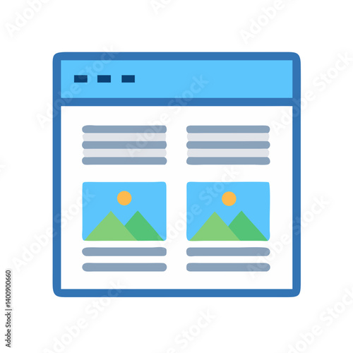 Web Page with Image and Text Blocks Icon Design