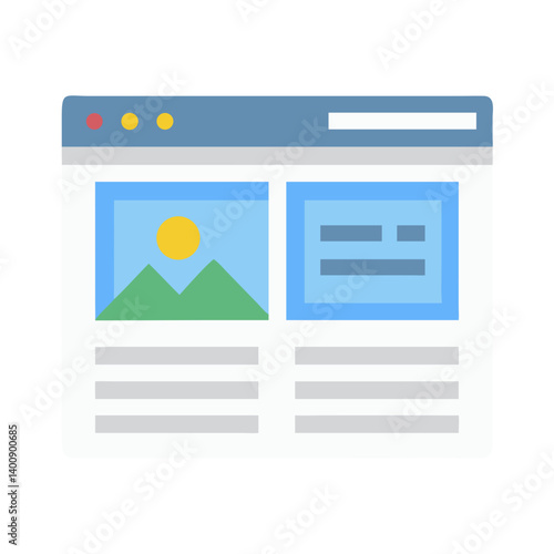 Web Page with Image and Text Blocks Icon Design