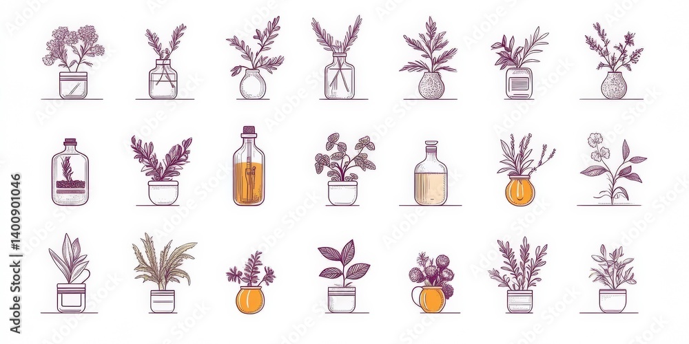 minimalistic farm lavander icons set minimalistic farm lavander icons set