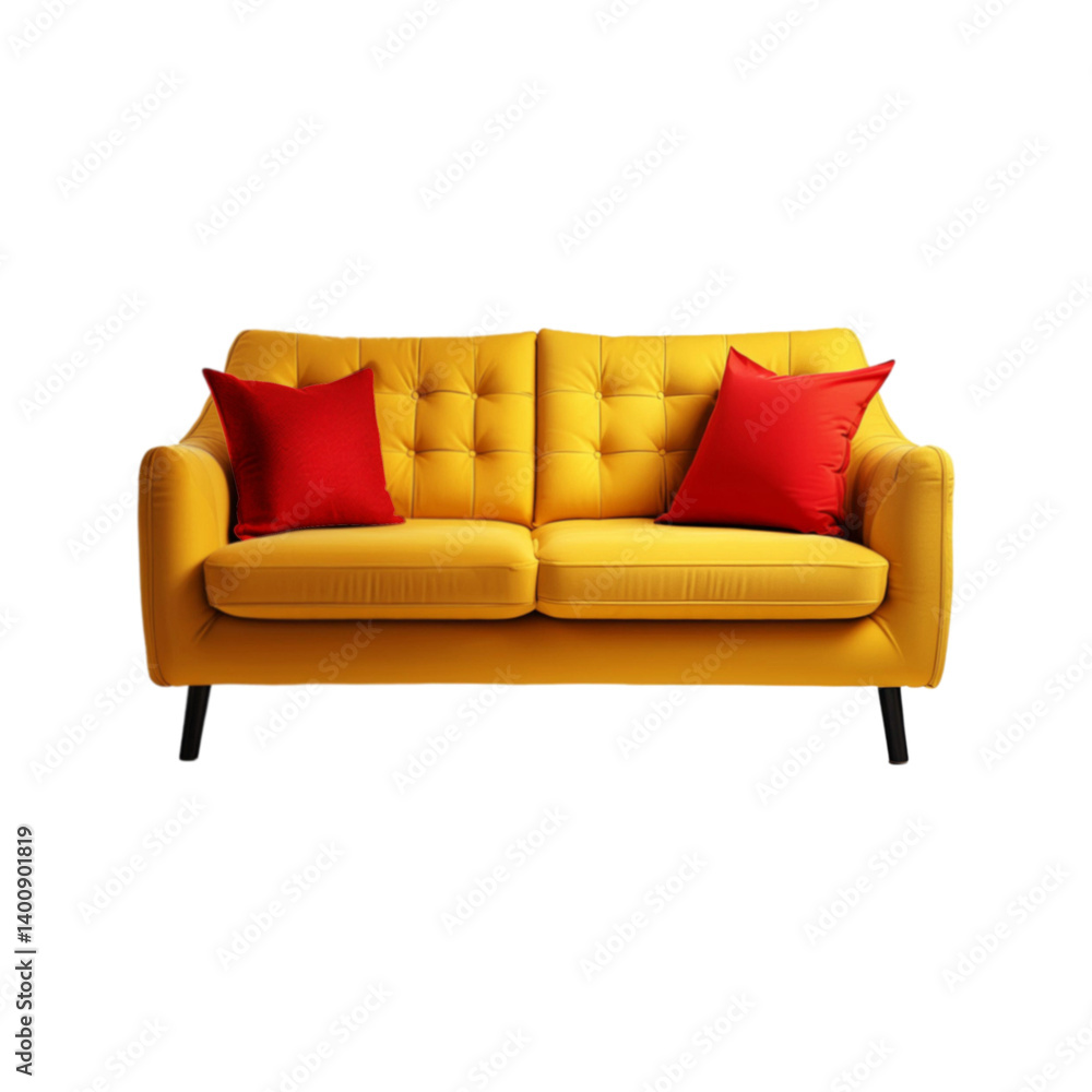 Fototapeta premium Yellow sofa with pillow on transparent background