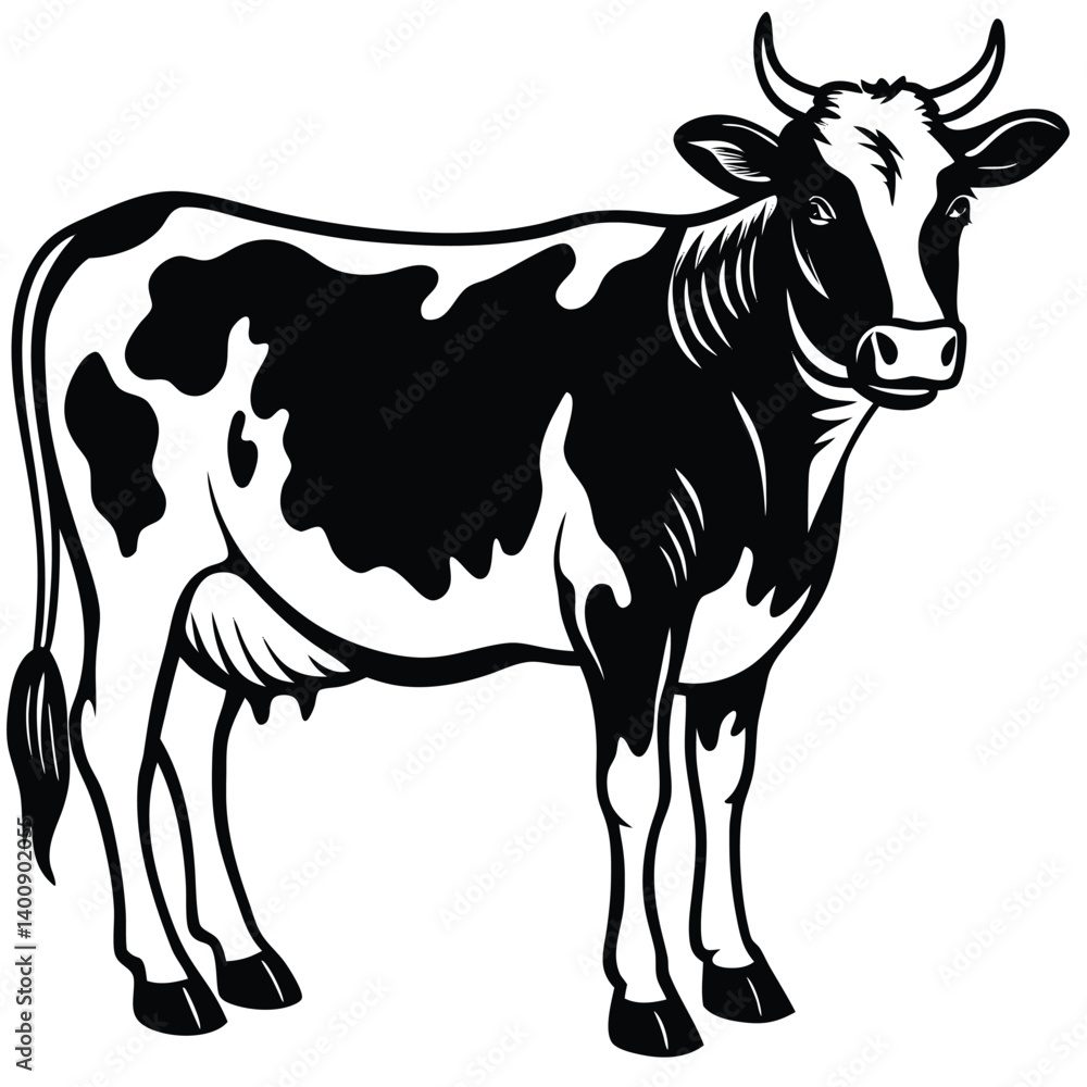 Fototapeta premium Adobe Illustrator ArtwoBlack and white cow-vector drawing-isolated white backgroundrk