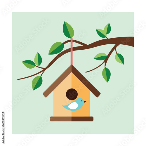 Cute birdhouse with a bluebird in a spring setting.