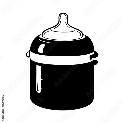 Baby bottle sterilizer in minimalist design with black and white colors  
