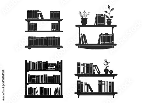 vector set of bookshelf illustration