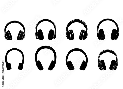 Black headphones icons set vector isolated on white background