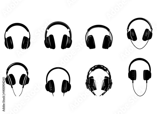 Black headphones icons set vector isolated on white background