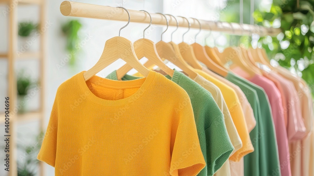 Obraz premium Colorful Sweaters on Wooden Hanger
