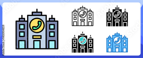 Office Phone Icon Customer Support and Service Multi Style Design Vector Concept