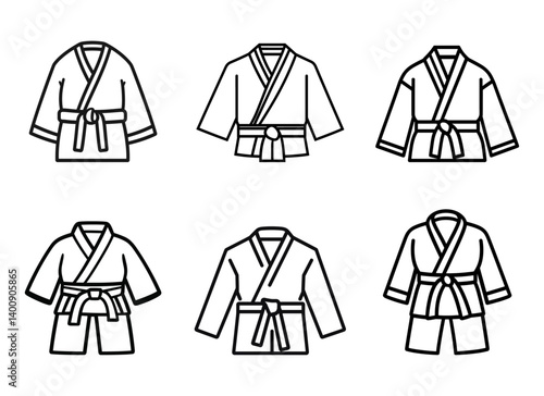 kimono icon, with different belt, karate dress, Illustration Set