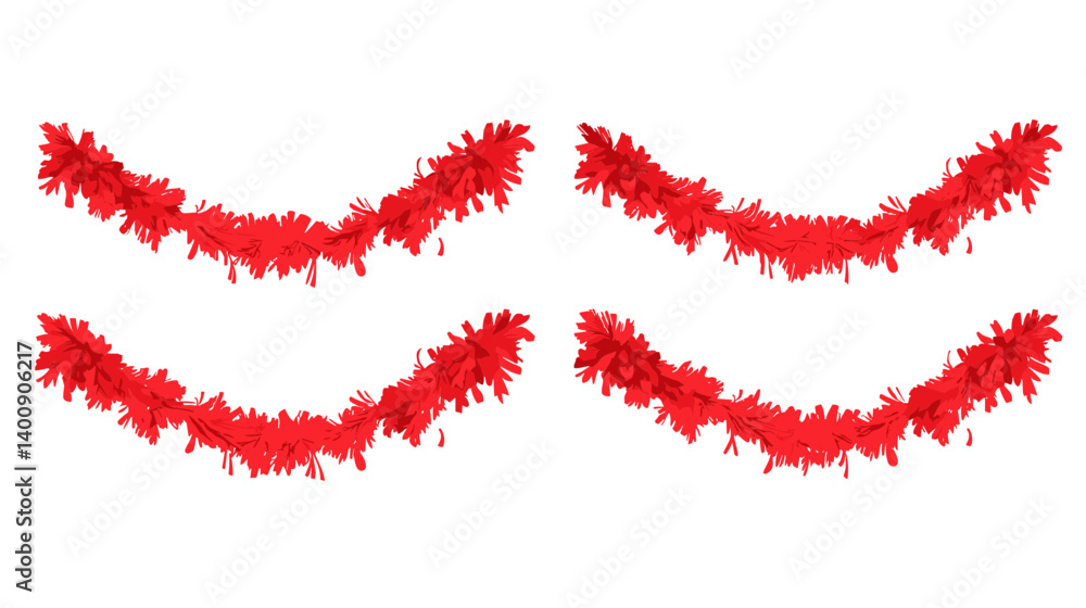 Fototapeta premium Four Red Garlands on White Background