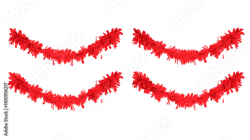 Four Red Garlands on White Background