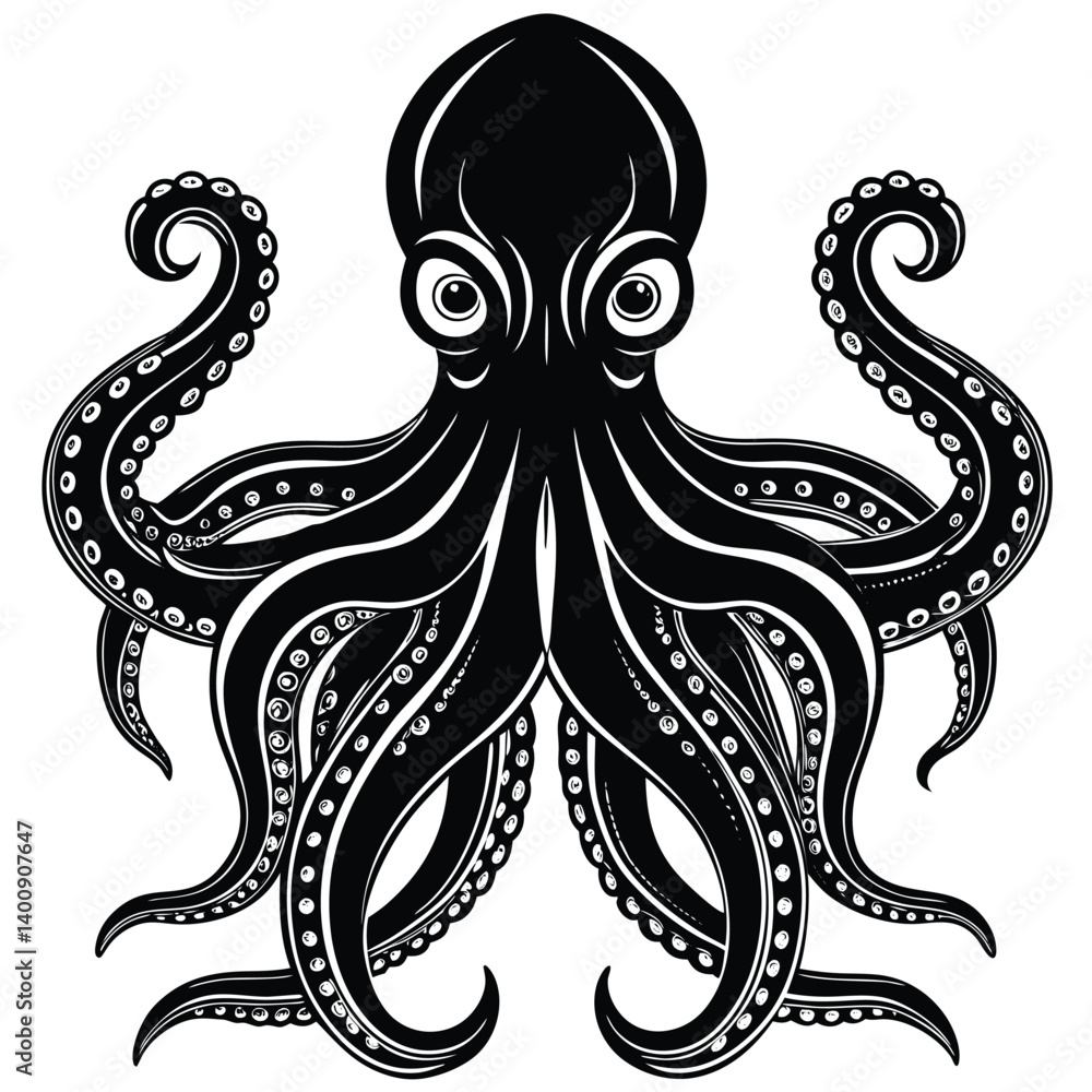 Adobe Illustrator ArtwoOctopus Icon on Black and White Vector Backgroundsrk Adobe Illustrator ArtwoOctopus Icon on Black and White Vector Backgroundsrk