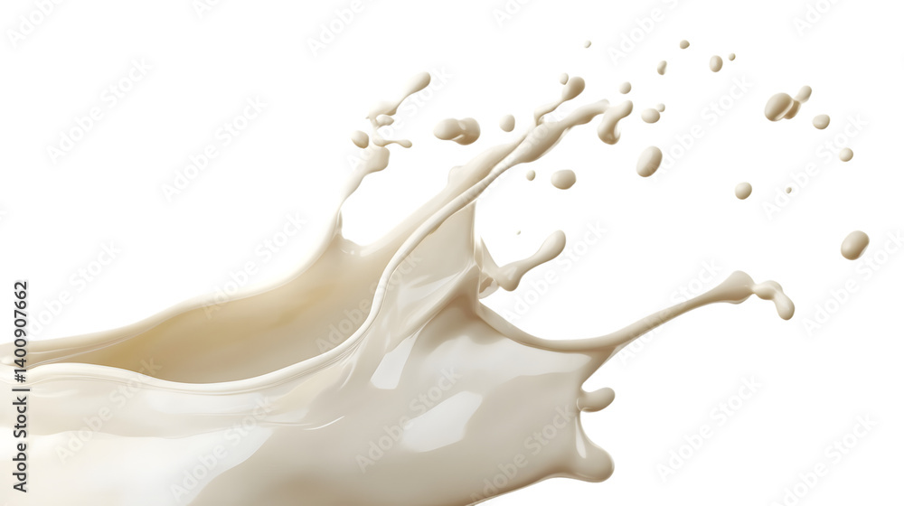 Creamy Vanilla Milk Splash Captured in a Curvy Motion on White Background Creamy Vanilla Milk Splash Captured in a Curvy Motion on White Background