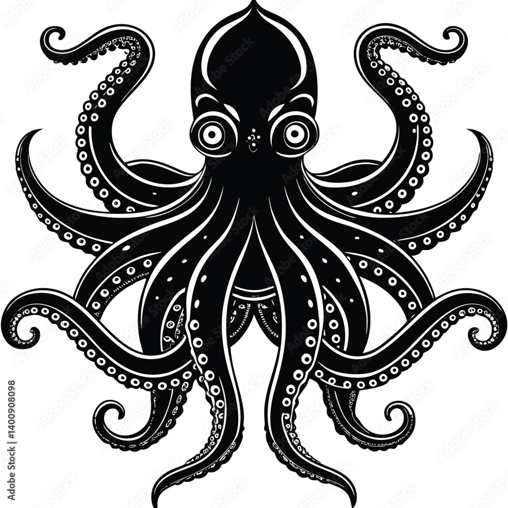 Fototapeta premium Adobe Illustrator ArtwoOctopus Icon on Black and White Vector Backgroundsrk