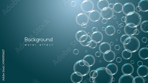 Air bubbles, aqua and effervescent water fizz. Bubble underwater with dark background 