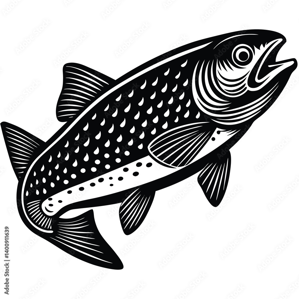 Fototapeta premium Adobe IlFreshwater Fish - Bass, Catfish, Trout, Salmon, Pikelustrator Artwork