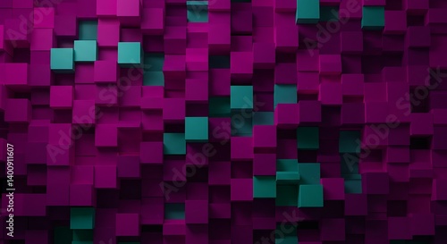 Abstract Purple and Teal Cube Background 3D Rendering