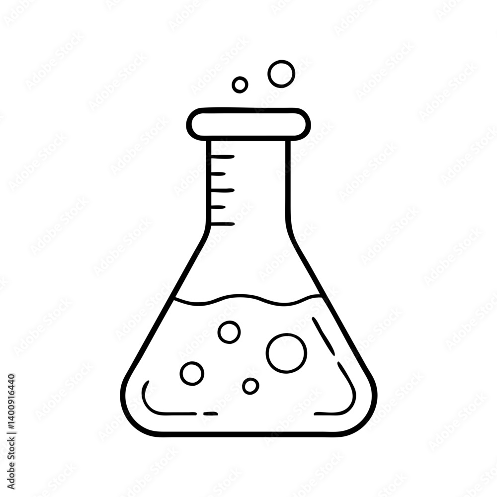A Simple Line Drawing of a Science Erlenmeyer Flask with Bubbles A Simple Line Drawing of a Science Erlenmeyer Flask with Bubbles