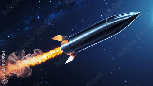 Wallpaper Mural A detailed view of a rocket taking off into the starry night sky with flames. Torontodigital.ca