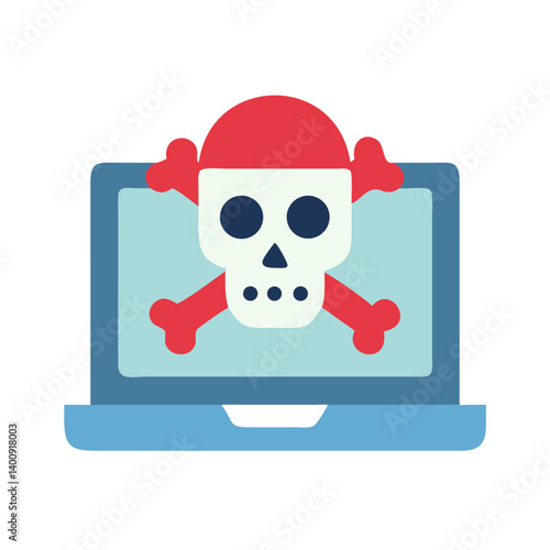 Ransomware icon displaying skull and crossbones on laptop screen  