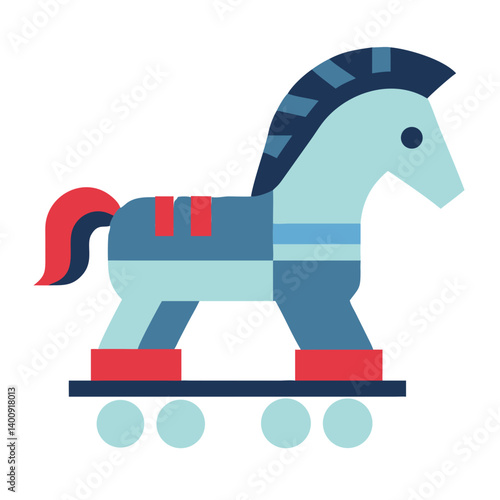 Playful Trojan Horse Icon on Roller Skates in Bright Colors  