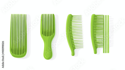 Green Plastic Combs Set on White Background