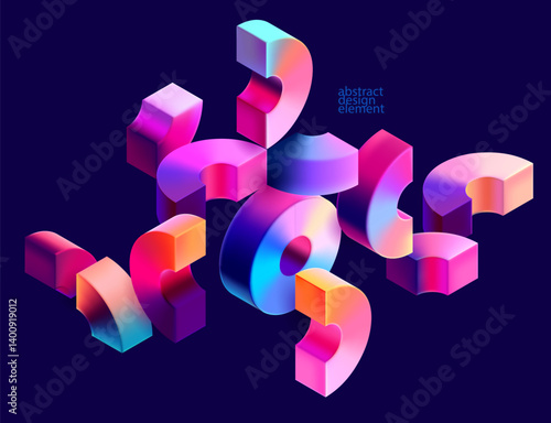 Multicolored 3D circles. Glass iridescent geometric shape. Abstract vector composition