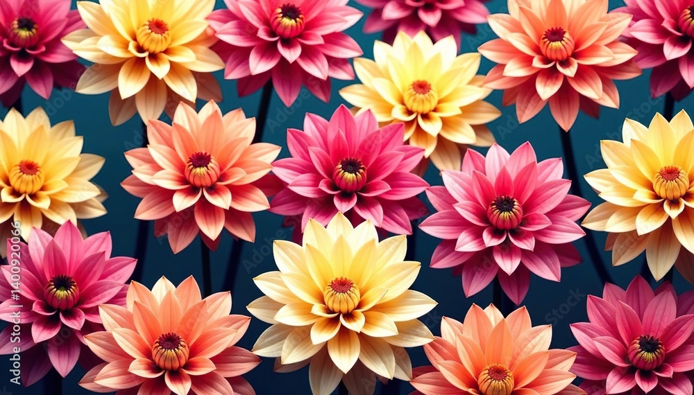 Geometric dahlia repeat, stylized petals, seamless design , geometric, yellow Geometric dahlia repeat, stylized petals, seamless design , geometric, yellow