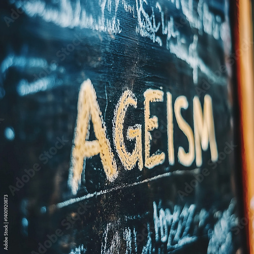 AGEISM  text related to the type of discrimination written on a blackboard