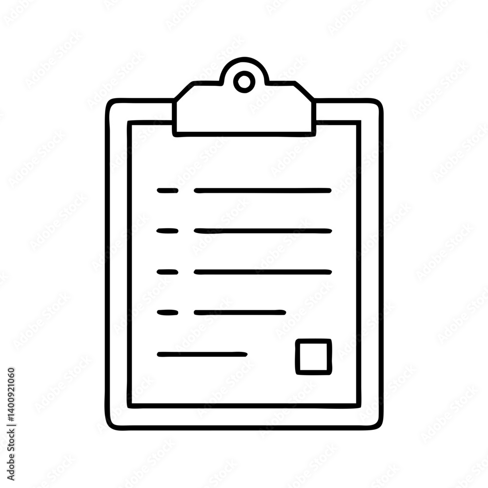 Simple Black and White Line Drawing of a Clipboard with Checklist Simple Black and White Line Drawing of a Clipboard with Checklist
