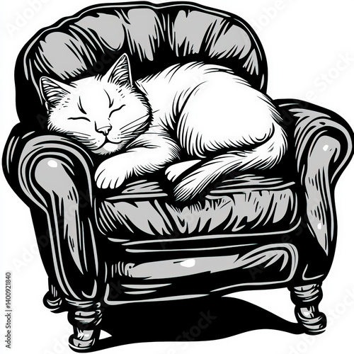 A cat sleeping on a cozy ch...