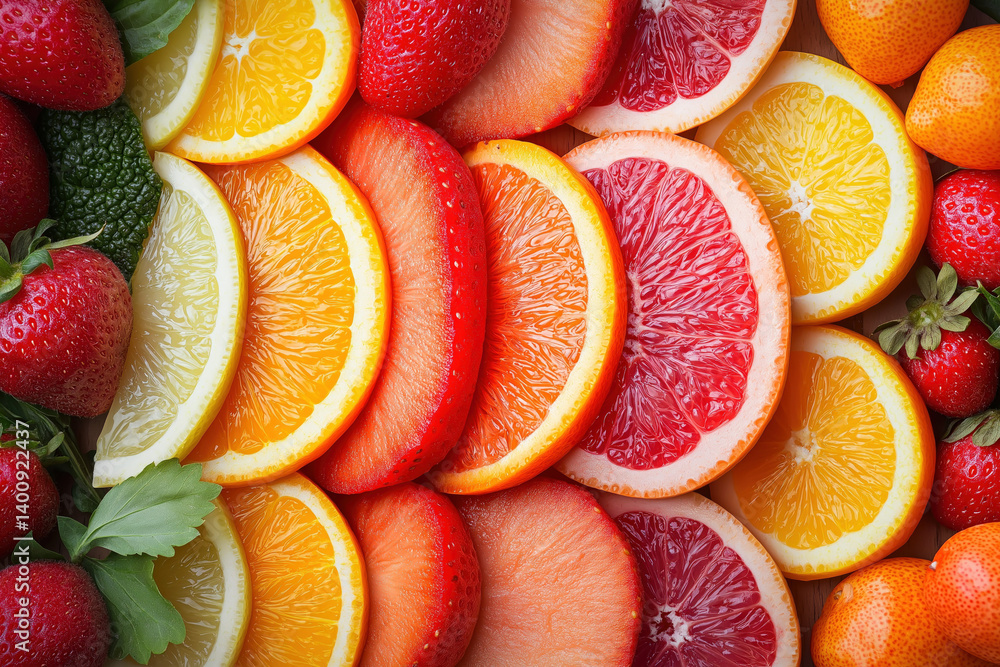 A colorful background filled with fresh fruits and vegetables, highlighting health and nutrition.
