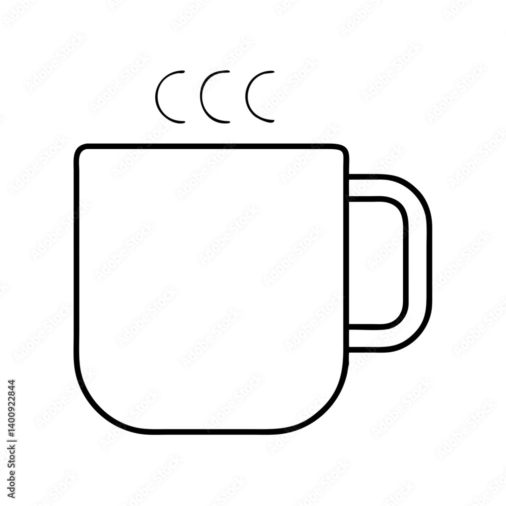 A simple line drawing of a hot beverage mug with steam rising A simple line drawing of a hot beverage mug with steam rising