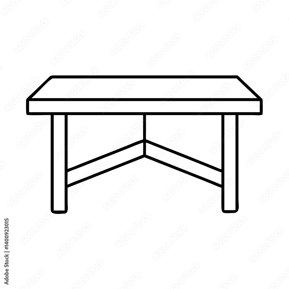 Simple Line Drawing of a Modern Wooden Table with a Unique Base Design Simple Line Drawing of a Modern Wooden Table with a Unique Base Design