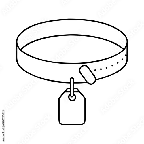 Pet Collar with Identification Tag Outline Illustration Simple Design Graphic