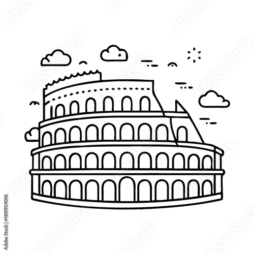Line art illustration of the Colosseum in Rome Italy a historical landmark and amphitheater