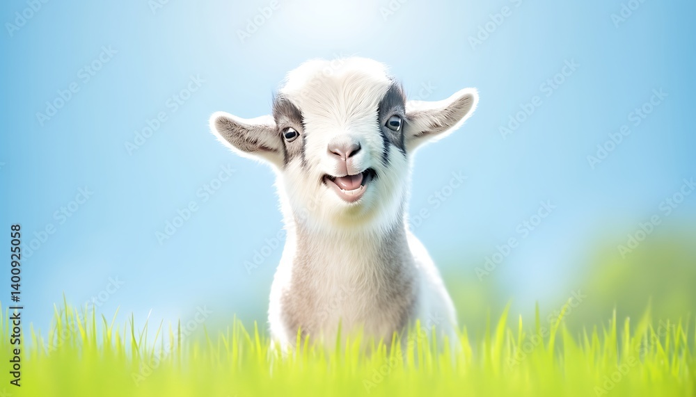 Fototapeta premium Baby Goat in Grassy Field