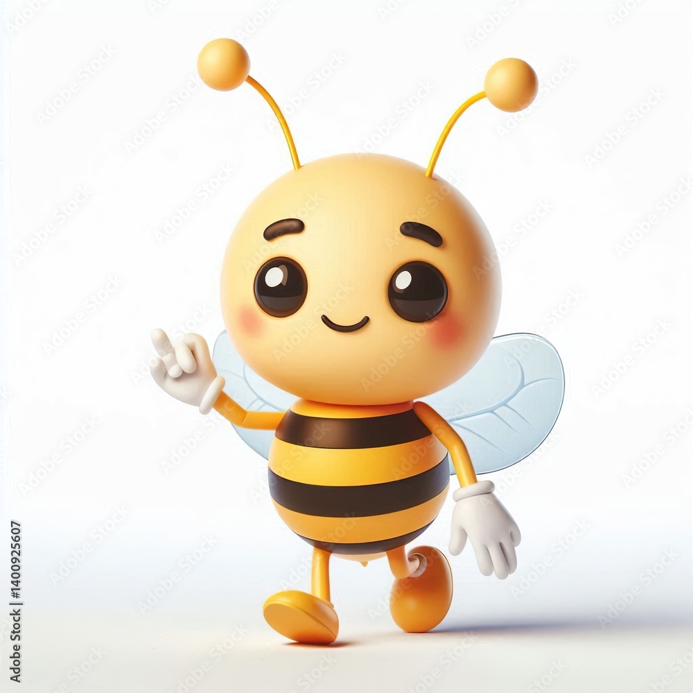 Obraz premium Animated character 3D image of bee released winks smiles, cute design, white background