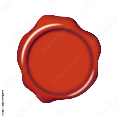 Wax seal stamp mockup. Red color blank sealing wax stamp decorative element. Elegant vintage sign clip art for invitation, cards, letters, calligraphy design. 3d vector illustration.