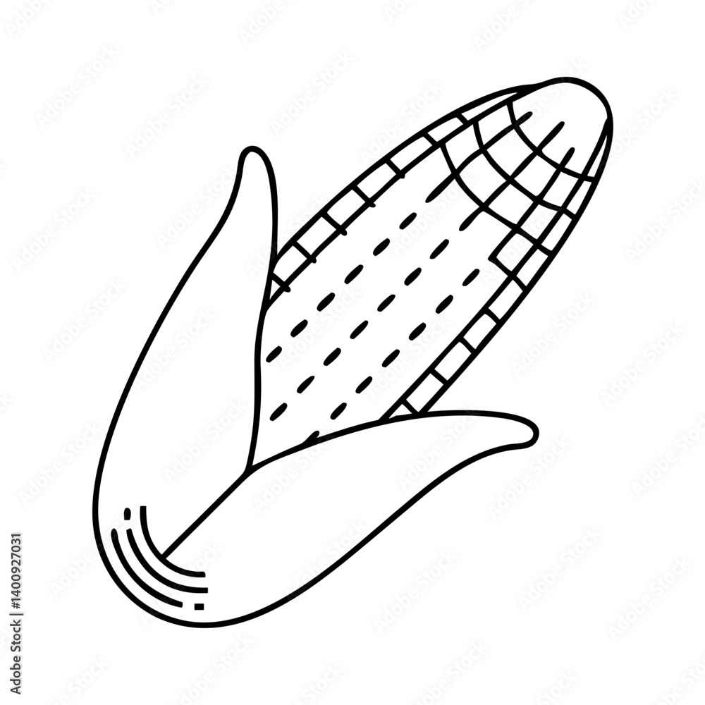 Line Art Drawing of an Ear of Corn in its Husk A Simple Black and White Illustration of Maize Line Art Drawing of an Ear of Corn in its Husk A Simple Black and White Illustration of Maize