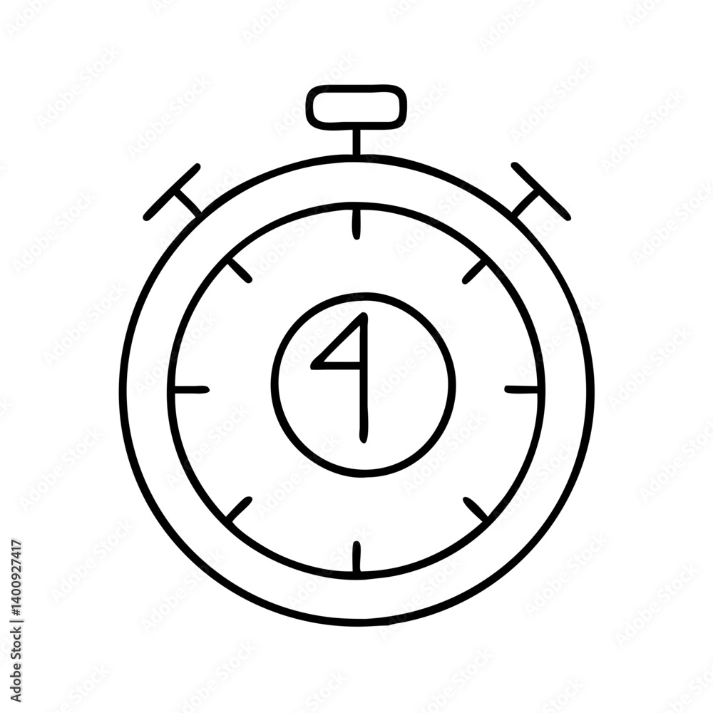 Simple Line Drawing of a Stopwatch Showing Four Seconds Simple Line Drawing of a Stopwatch Showing Four Seconds