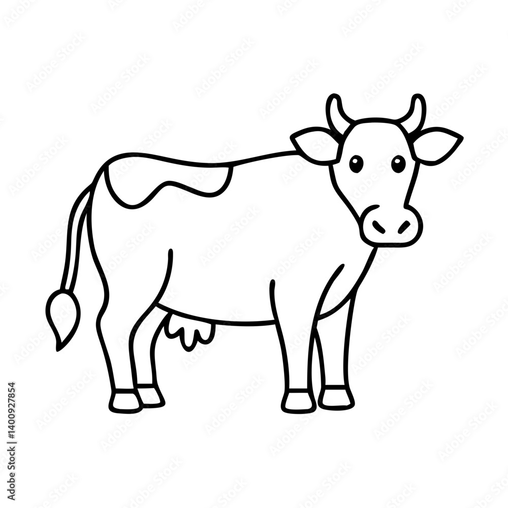 A Simple Line Drawing of a Dairy Cow in Black and White A Simple Line Drawing of a Dairy Cow in Black and White