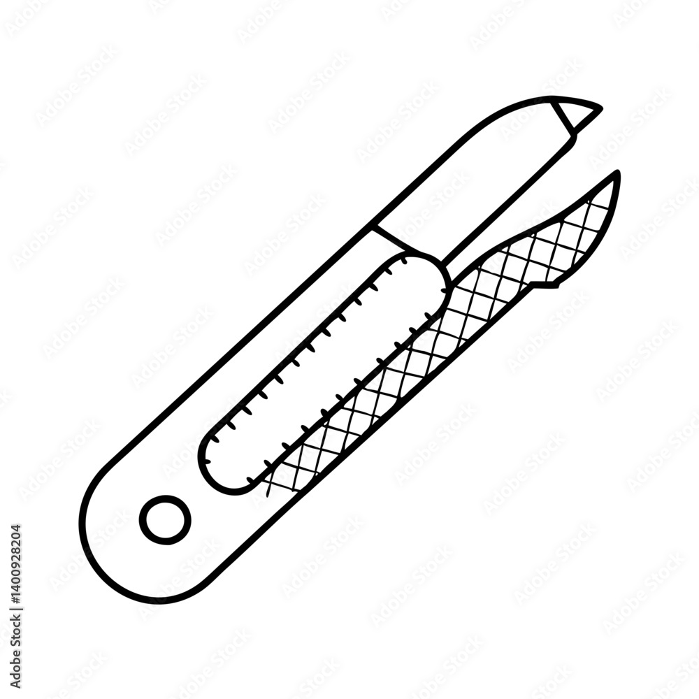 A line drawing of a retractable box cutter utility knife A line drawing of a retractable box cutter utility knife