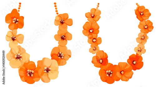 Orange Flower Necklaces on White Background