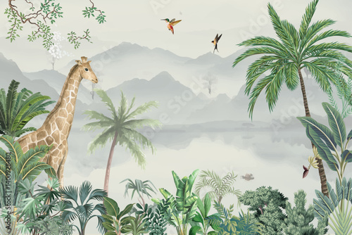 Tropical Forest Wallpaper, Tropic Non woven or Textured Wall coverings, Tiger Wall Posters.