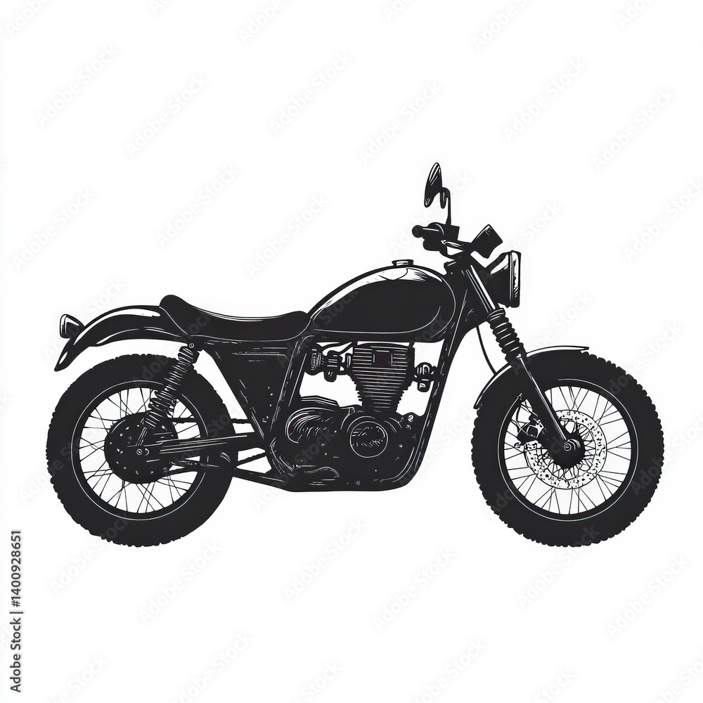 Obraz premium motorcycle silhouette , black and white illustration isolated on white background